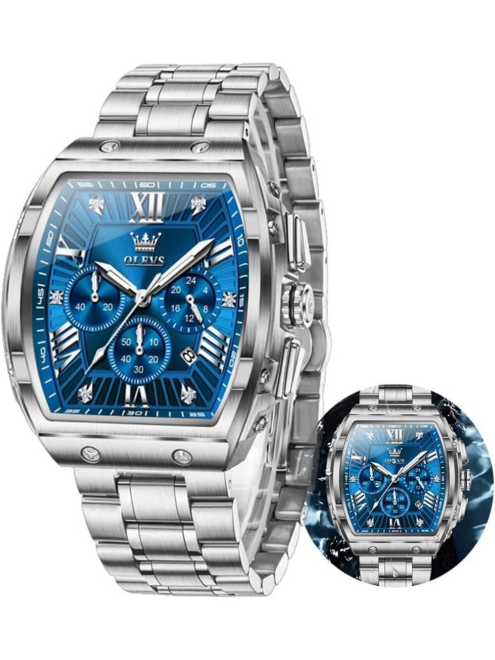 Stylish Men's Big Square Face Chronograph Watch - Stainless Steel Dress